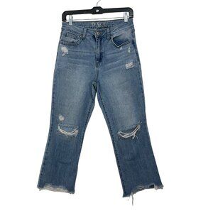 By.Rewash Womens Distressed Flared Leg Cropped Jeans Size 7/28 Medium Wash